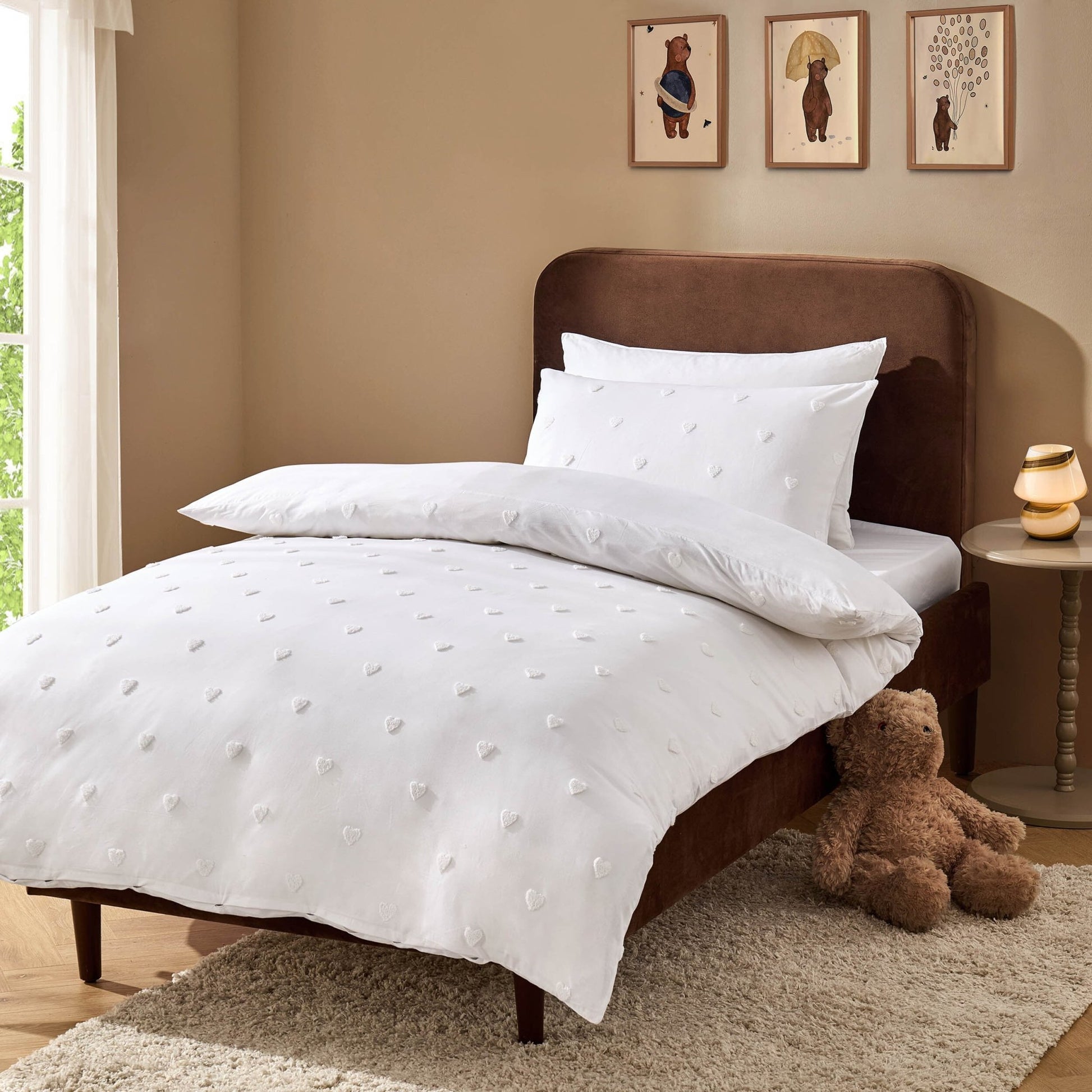 Tufted Heart Jacquard 100% Cotton Duvet Cover & Pillowcase set - White - DUSK