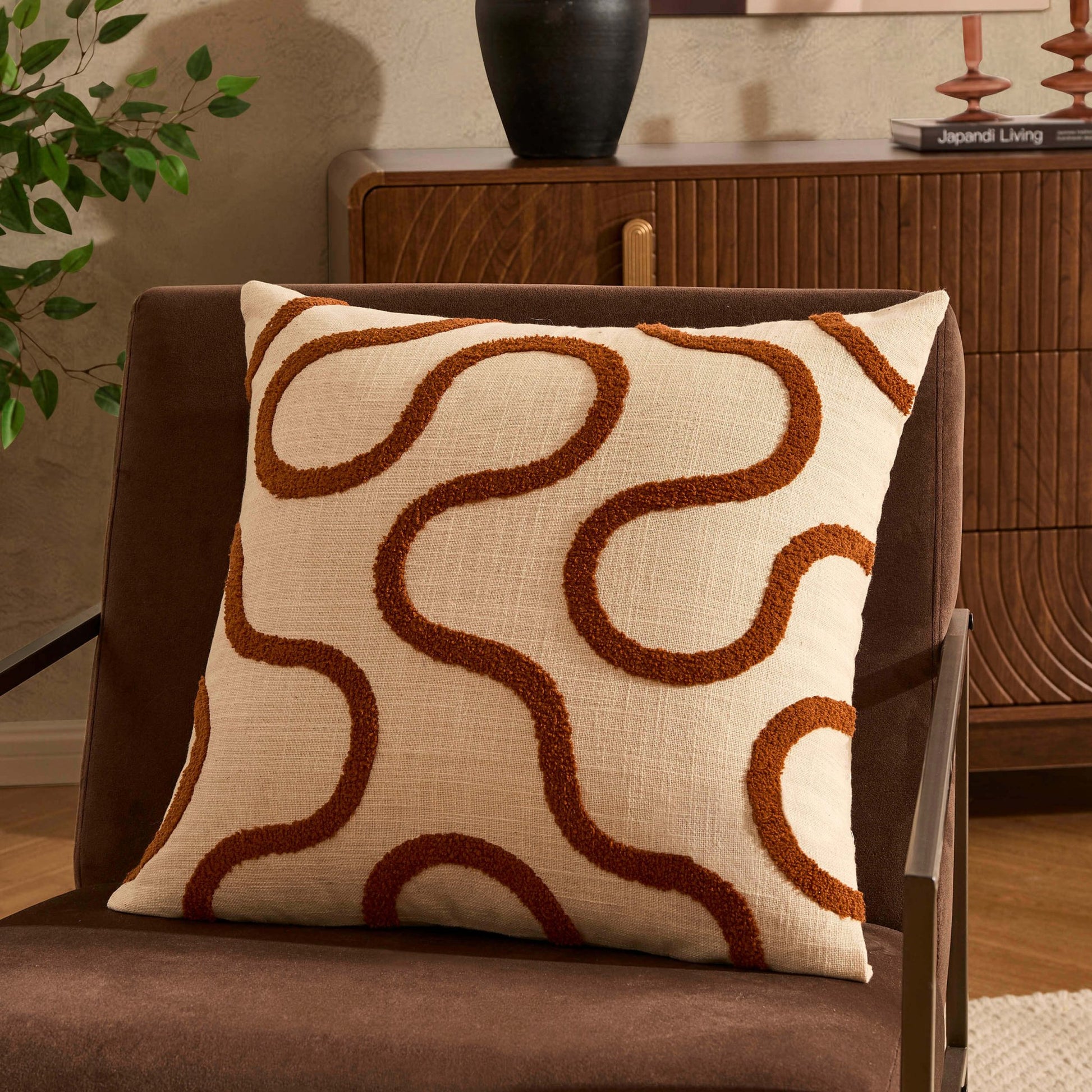 Tufted Swirl Sofa Cushion Cover - Burnt Orange/Natural - DUSK