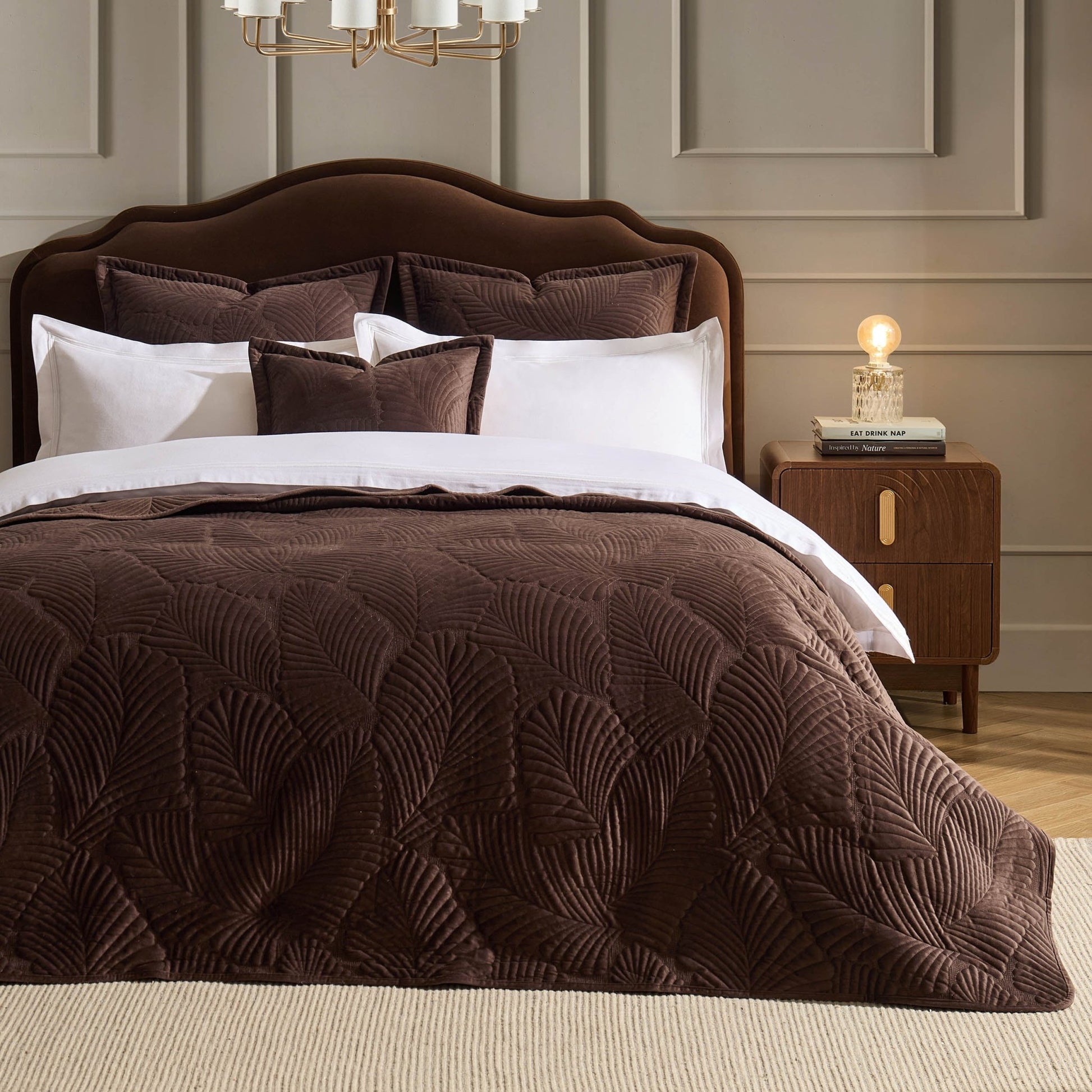 Valletta Leaf Matelasse Bedspread - Chocolate - DUSK