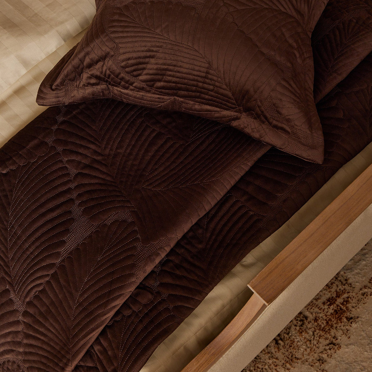 Valletta Leaf Matelasse Cushion Cover - Chocolate - DUSK