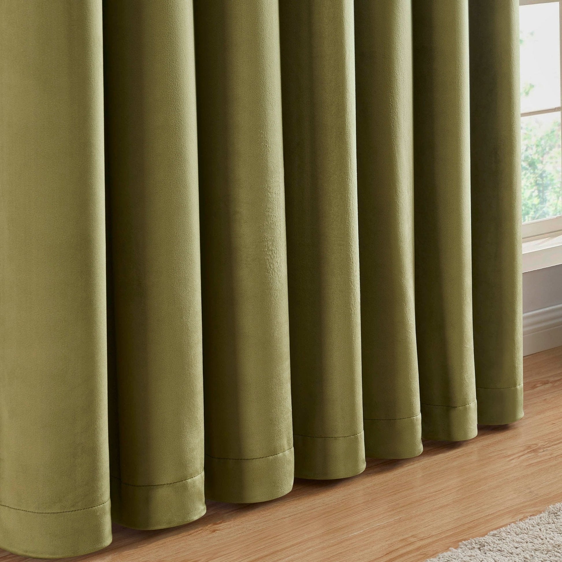 Velour Thermal Blackout Eyelet Curtains - Olive - DUSK