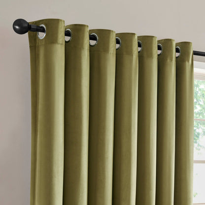 Velour Thermal Blackout Eyelet Curtains - Olive - DUSK