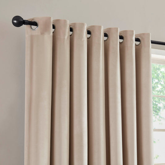 Velour Thermal Blackout Eyelet Curtains - Taupe - DUSK