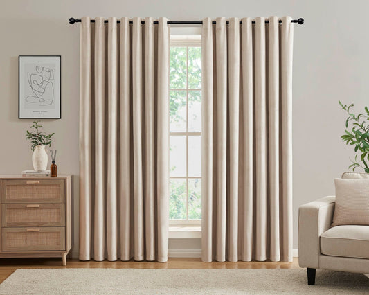 Velour Thermal Blackout Eyelet Curtains - Taupe - DUSK