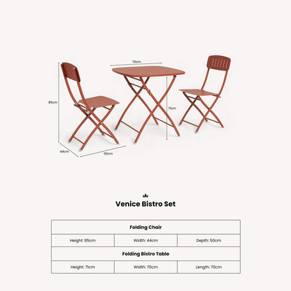 Venice Outdoor 2 Seater Square Bistro Set - Cayenne Pepper - DUSK