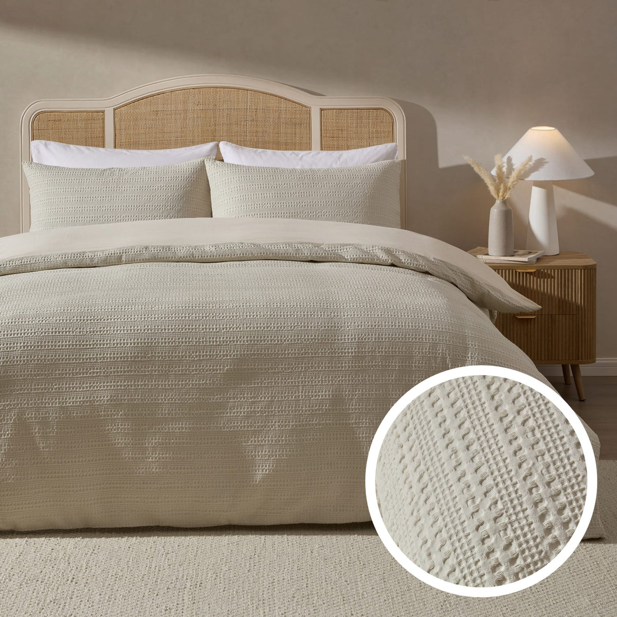 Vermont 180 Thread Count Waffle Duvet Cover & Pillowcase Set - Ecru - DUSK