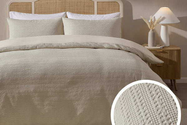 Vermont 180 Thread Count Waffle Duvet Cover & Pillowcase Set - Ecru - DUSK