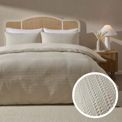 Vermont 180 Thread Count Waffle Duvet Cover & Pillowcase Set - Ecru - DUSK