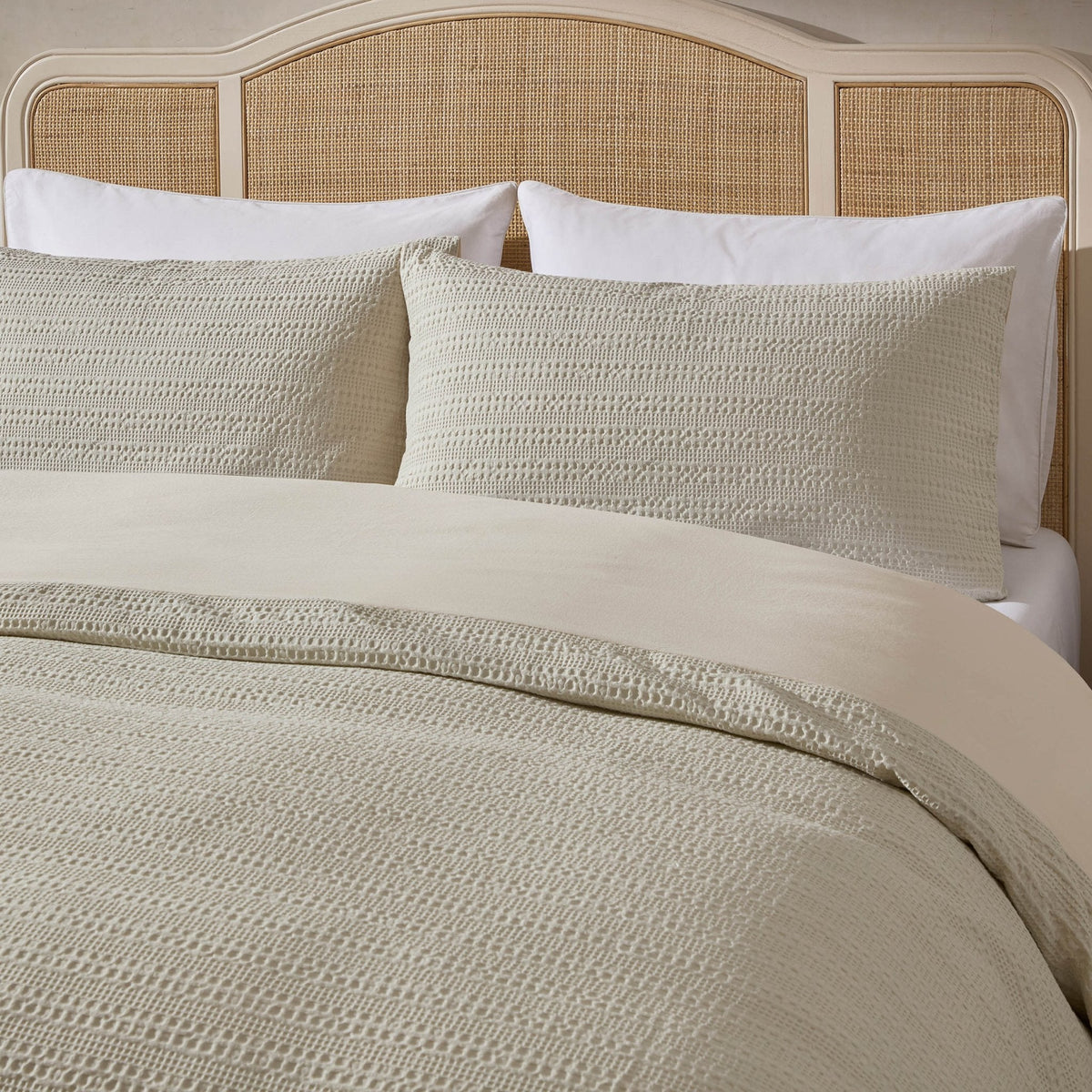 Vermont 180 Thread Count Waffle Duvet Cover & Pillowcase Set - Ecru - DUSK