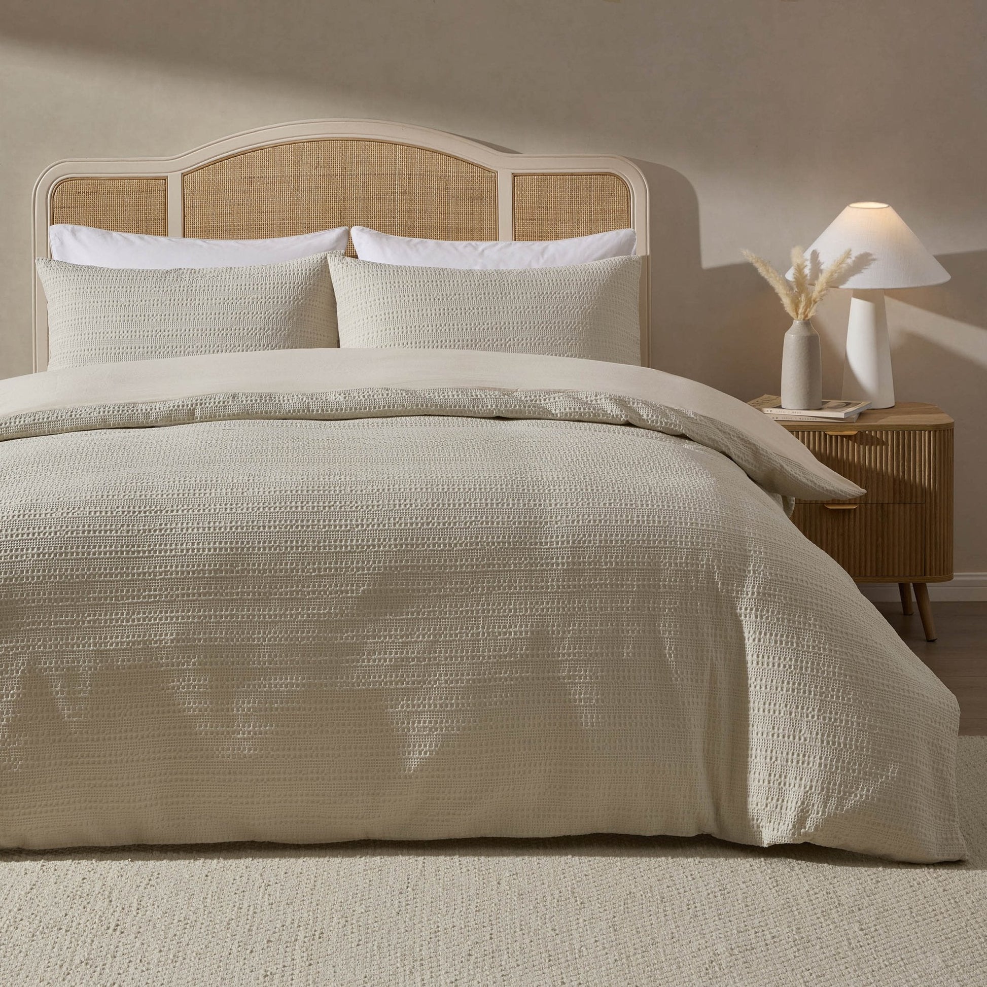 Vermont 180 Thread Count Waffle Duvet Cover & Pillowcase Set - Ecru - DUSK