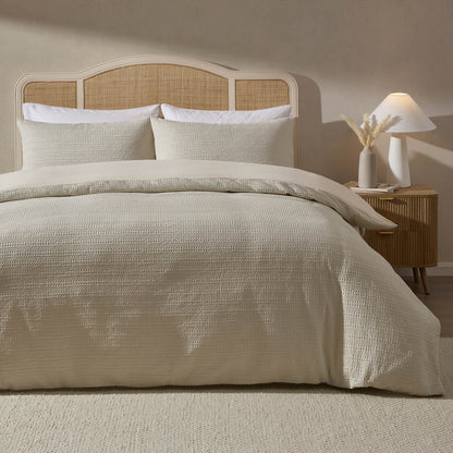 Vermont 180 Thread Count Waffle Duvet Cover & Pillowcase Set - Ecru - DUSK