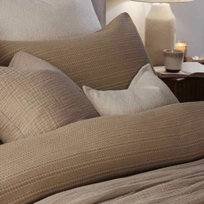 Vermont 180 Thread Count Waffle Duvet Cover & Pillowcase Set - Mocha - DUSK