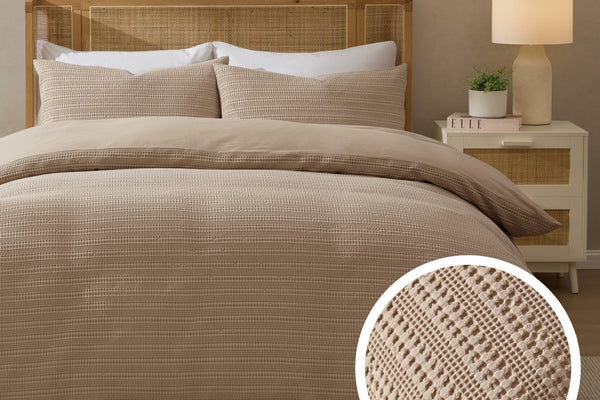 Vermont 180 Thread Count Waffle Duvet Cover & Pillowcase Set - Mocha - DUSK