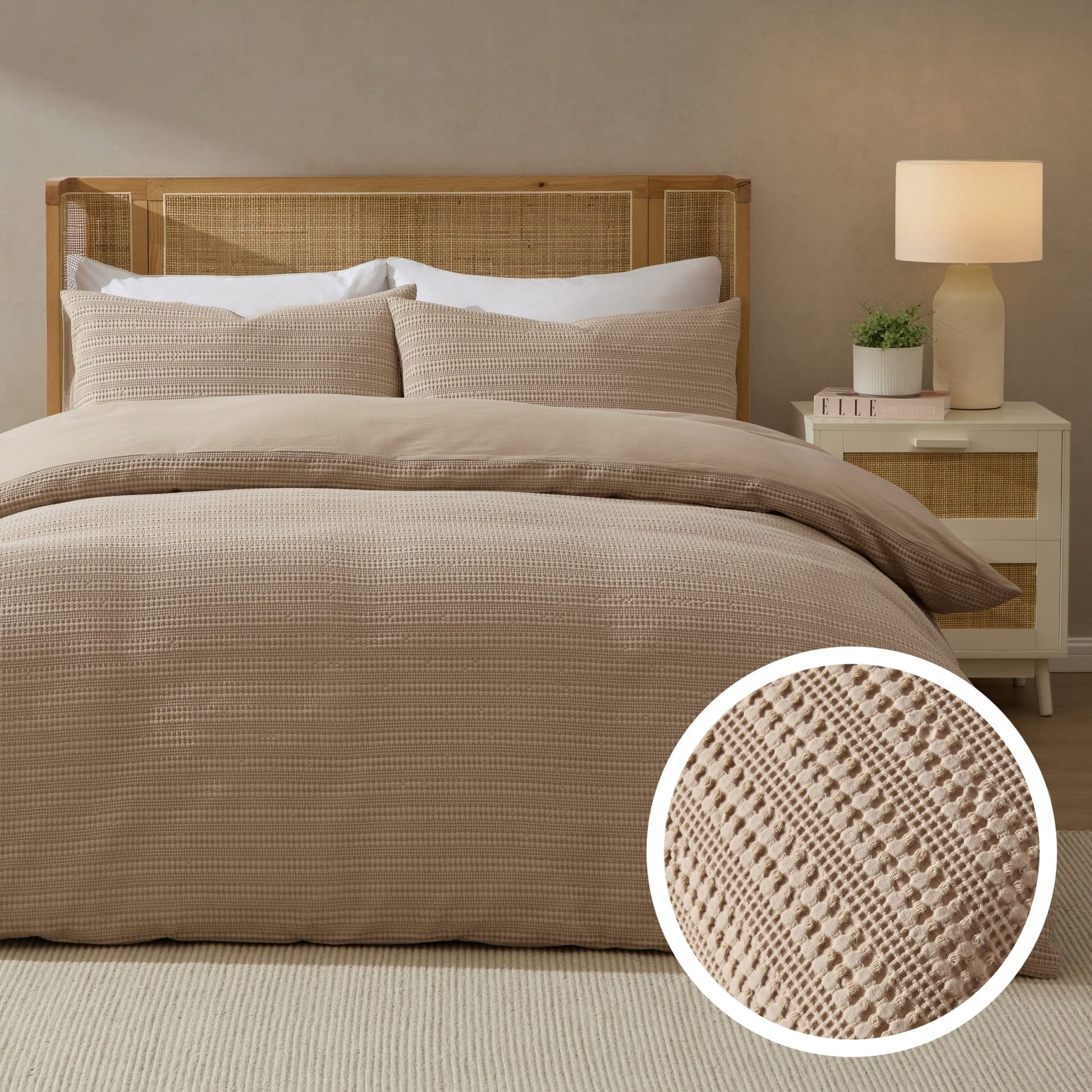 Vermont 180 Thread Count Waffle Duvet Cover & Pillowcase Set - Mocha - DUSK