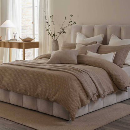 Vermont 180 Thread Count Waffle Duvet Cover & Pillowcase Set - Mocha - DUSK