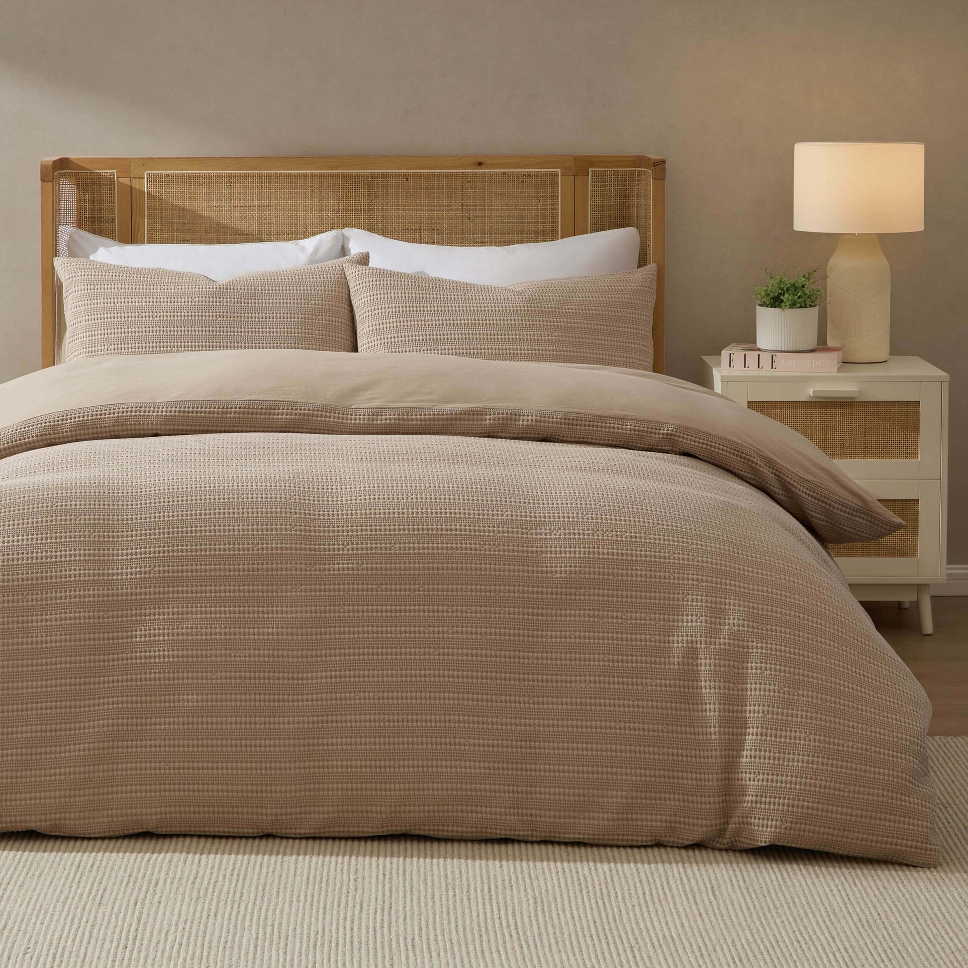 Vermont 180 Thread Count Waffle Duvet Cover & Pillowcase Set - Mocha - DUSK