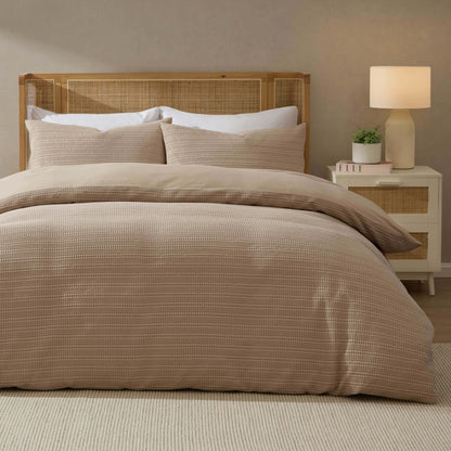 Vermont 180 Thread Count Waffle Duvet Cover & Pillowcase Set - Mocha - DUSK