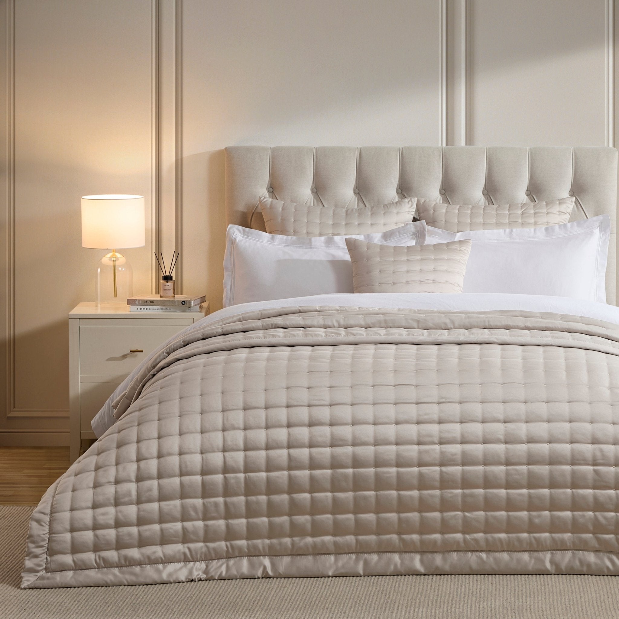 Vienna Quilted Satin Bedspread 2.5m x 2.6m - Champagne - DUSK