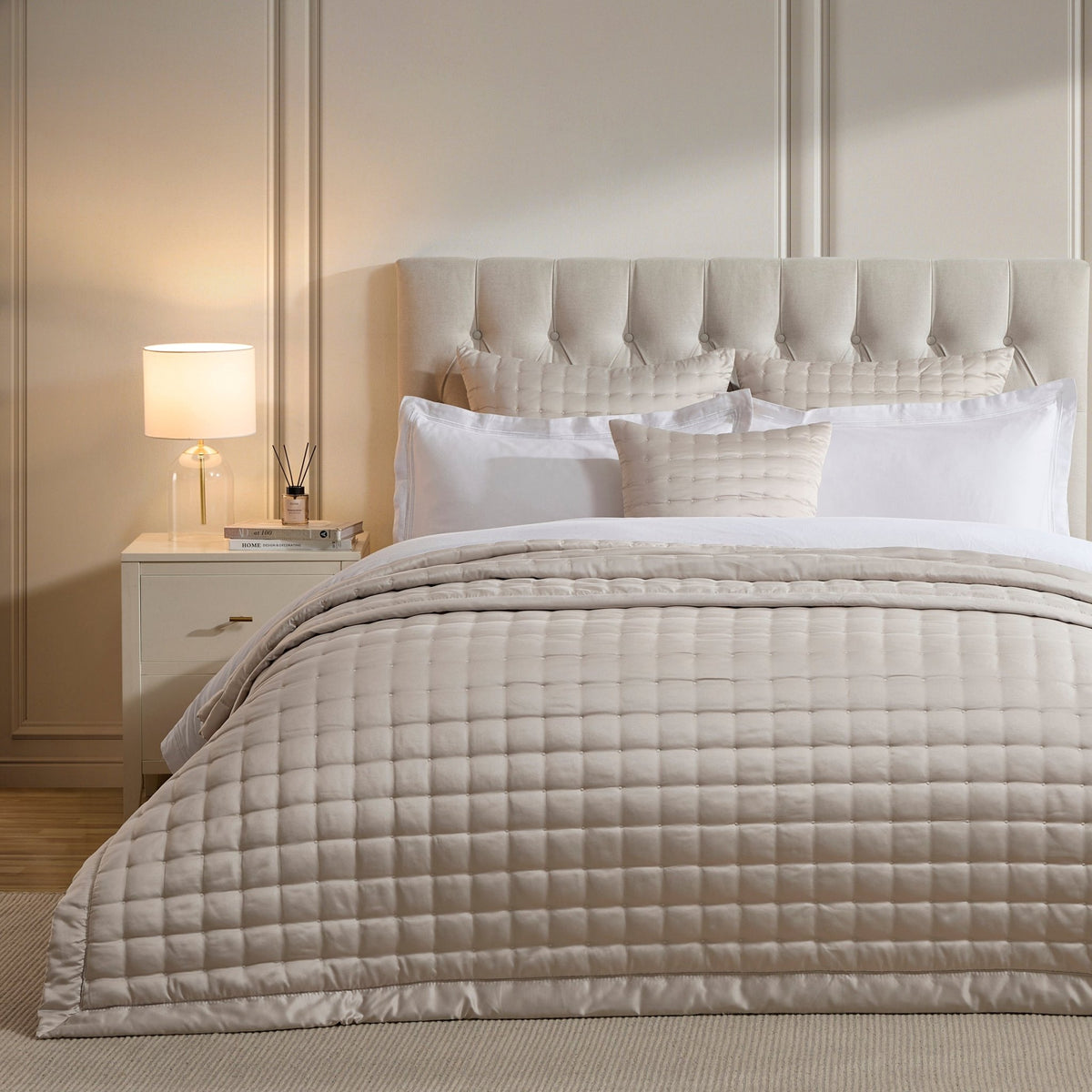 Vienna Quilted Satin Cushion Cover - Champagne - DUSK