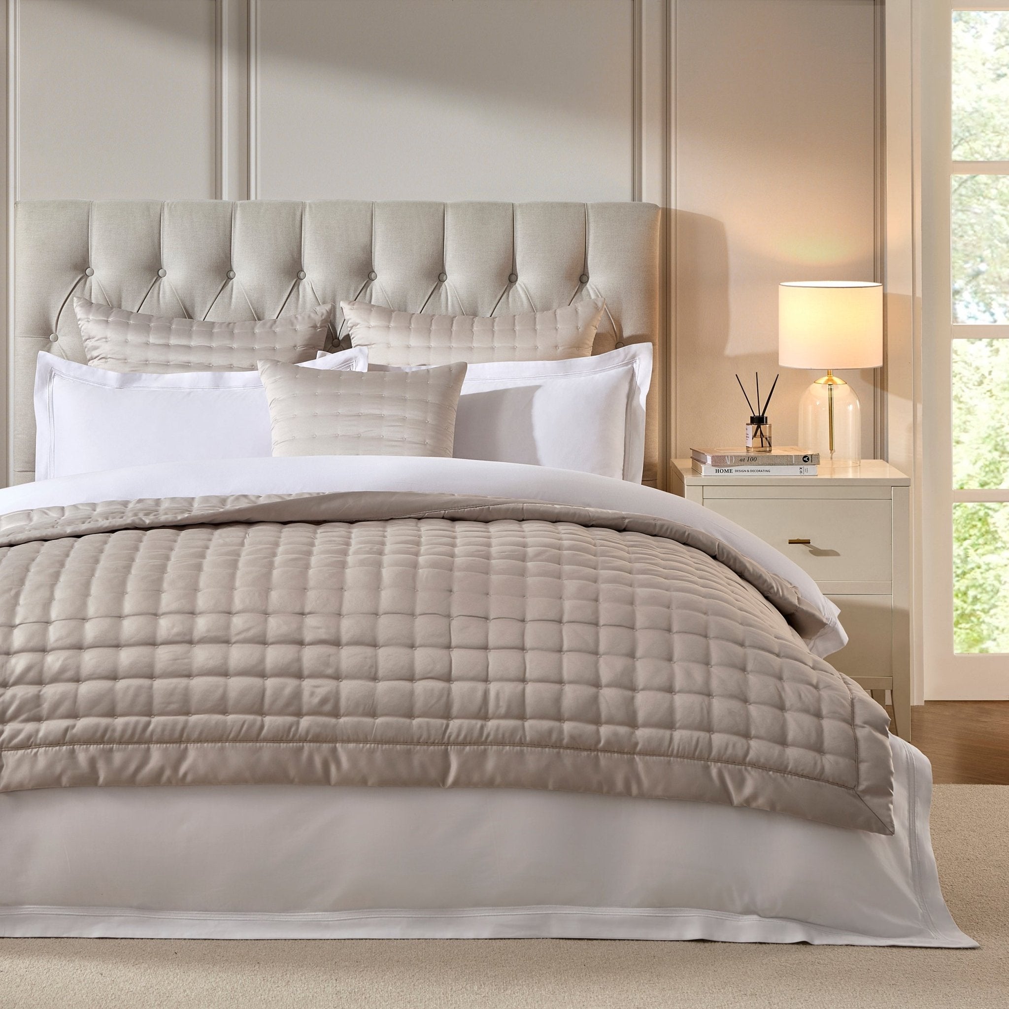 Vienna Quilted Satin Throw 1.5m x 2m - Champagne - DUSK