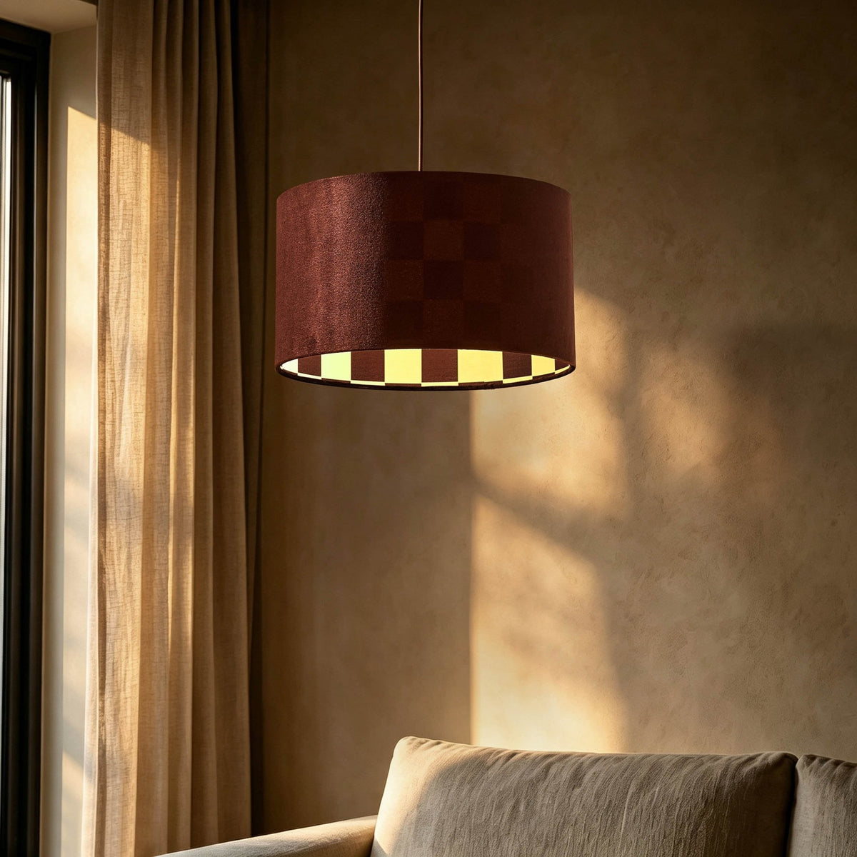 Vikki Velvet Checkerboard Ceiling Shade - Brown - DUSK