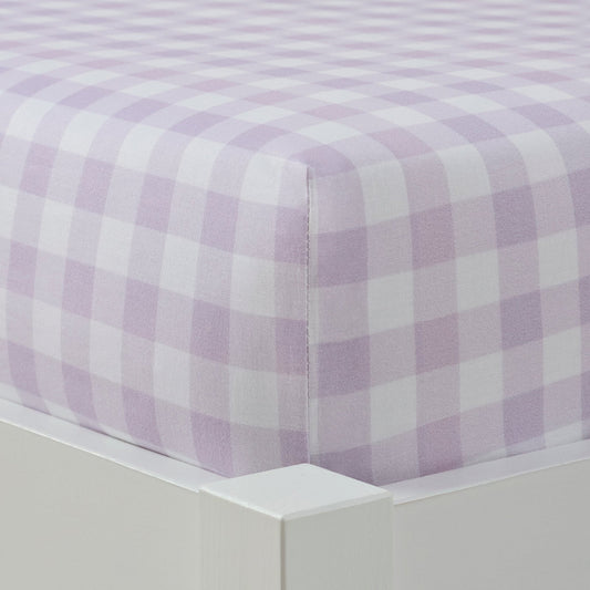 Violet 100% Cotton Fitted Sheet - Purple Gingham - DUSK