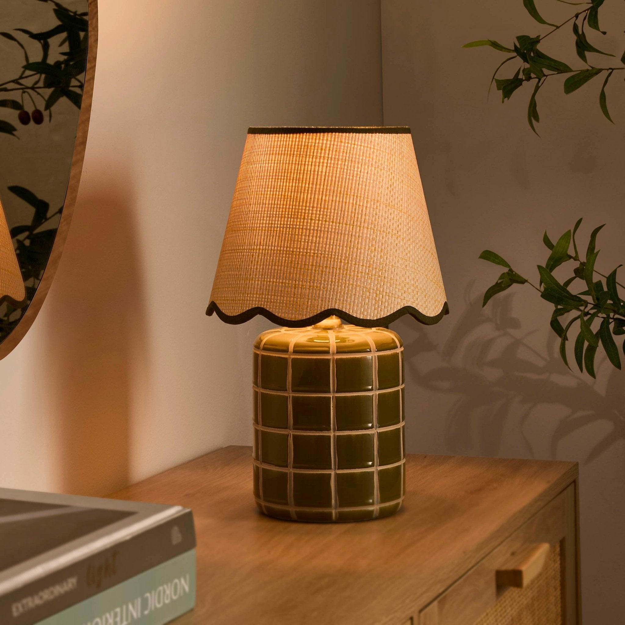 Vivienne Carved Ceramic Table Lamp - Green - DUSK