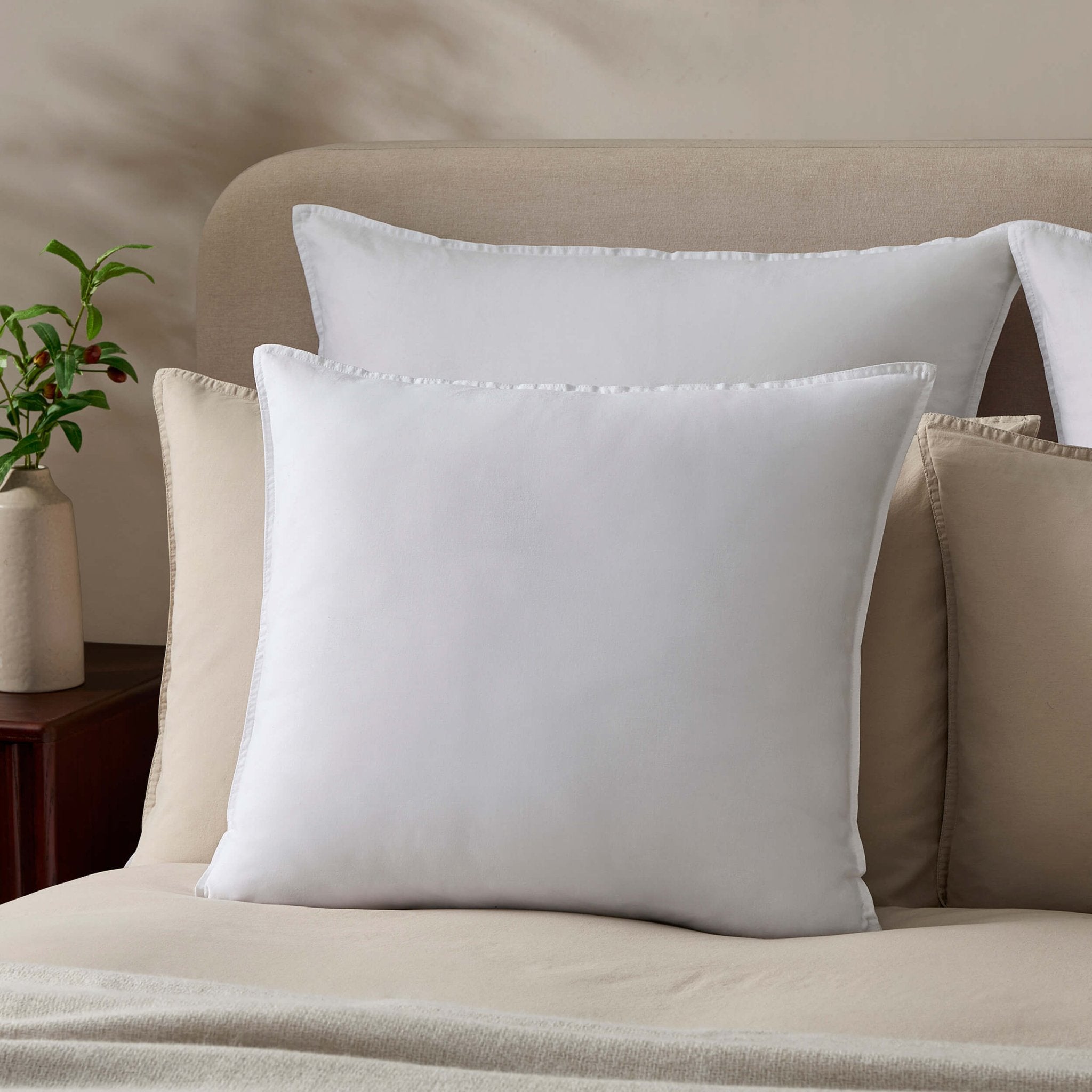 Washed Cotton Linen Blend Plain Dye Cushion Cover - Chalk White - DUSK