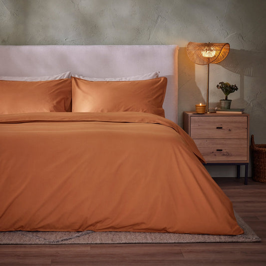 Washed Cotton Plain Dye Duvet Cover Set - Cinnamon - DUSK