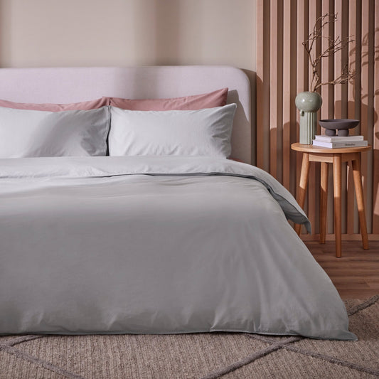 Washed Cotton Plain Dye Duvet Cover Set - Dove Grey - DUSK