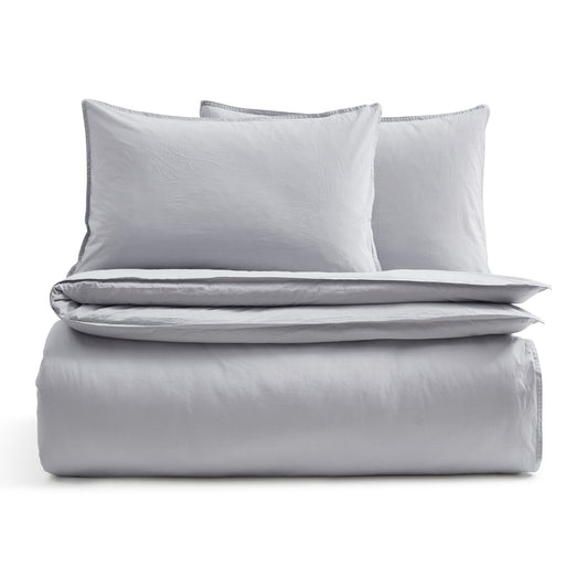 Washed Cotton Plain Dye Duvet Cover Set - Dove Grey - DUSK