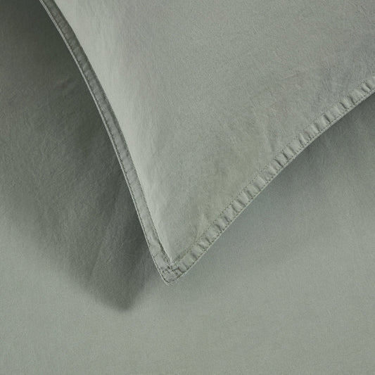 Washed Cotton Plain Dye Duvet Cover Set - Olive - DUSK