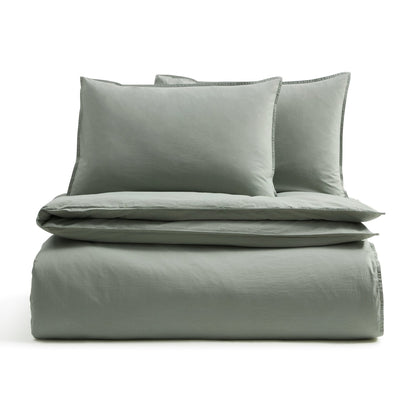 Washed Cotton Plain Dye Duvet Cover Set - Olive - DUSK