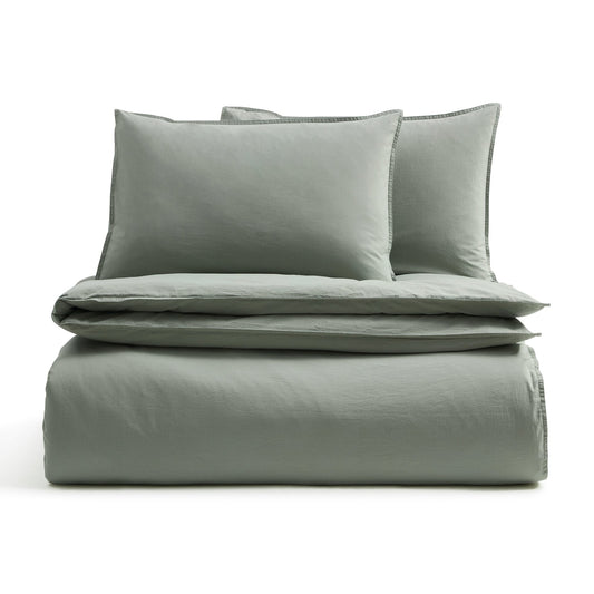 Washed Cotton Plain Dye Duvet Cover Set - Olive - DUSK