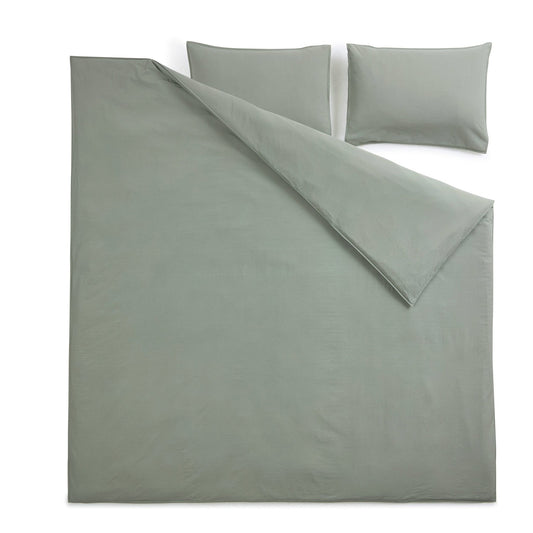 Washed Cotton Plain Dye Duvet Cover Set - Olive - DUSK