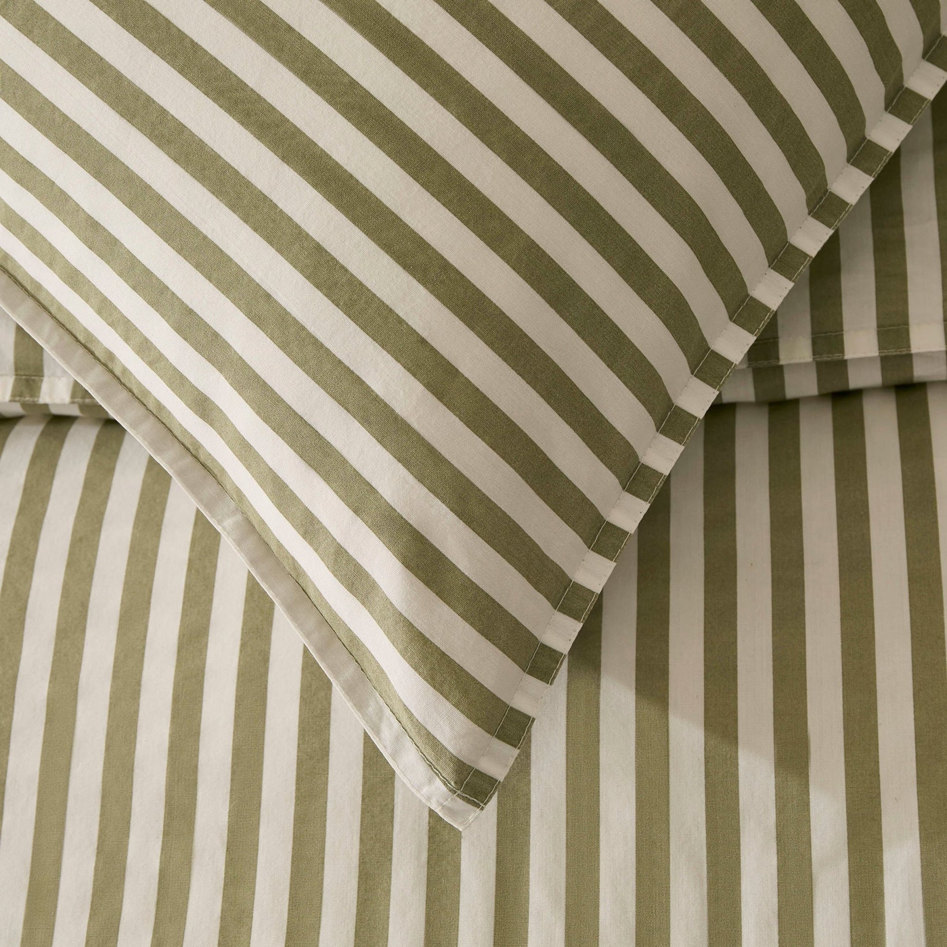 Washed Cotton Printed Stripe 200 Thread Count Duvet Cover & Pillowcase Set - Olive - DUSK