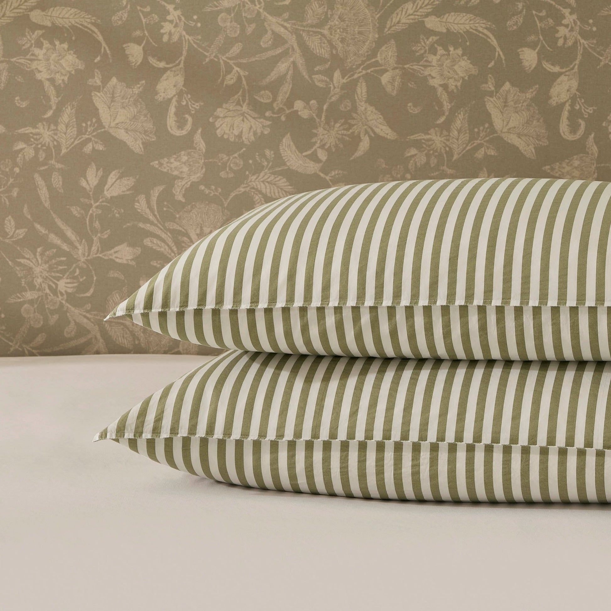 Washed Cotton Printed Stripe 200 Thread Count Duvet Cover & Pillowcase Set - Olive - DUSK