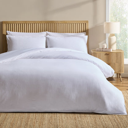 Washed Cotton Ramie Linen Look Plain Dye Duvet Cover - Chalk White - DUSK