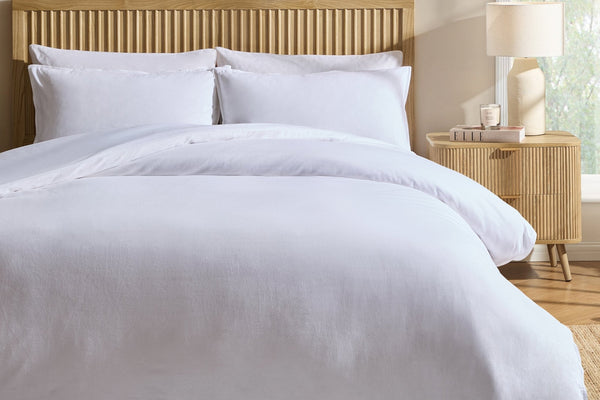 Washed Cotton Ramie Linen Look Plain Dye Duvet Cover - Chalk White - DUSK