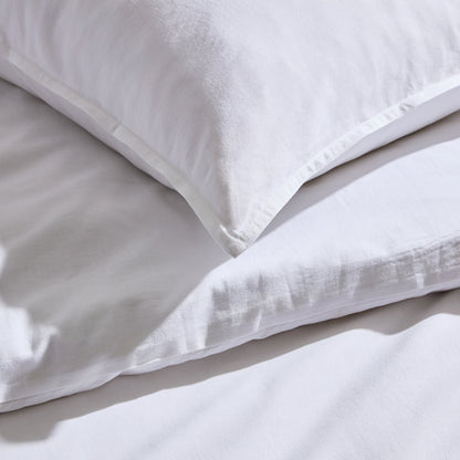 Washed Cotton Ramie Linen Look Plain Dye Duvet Cover - Chalk White - DUSK