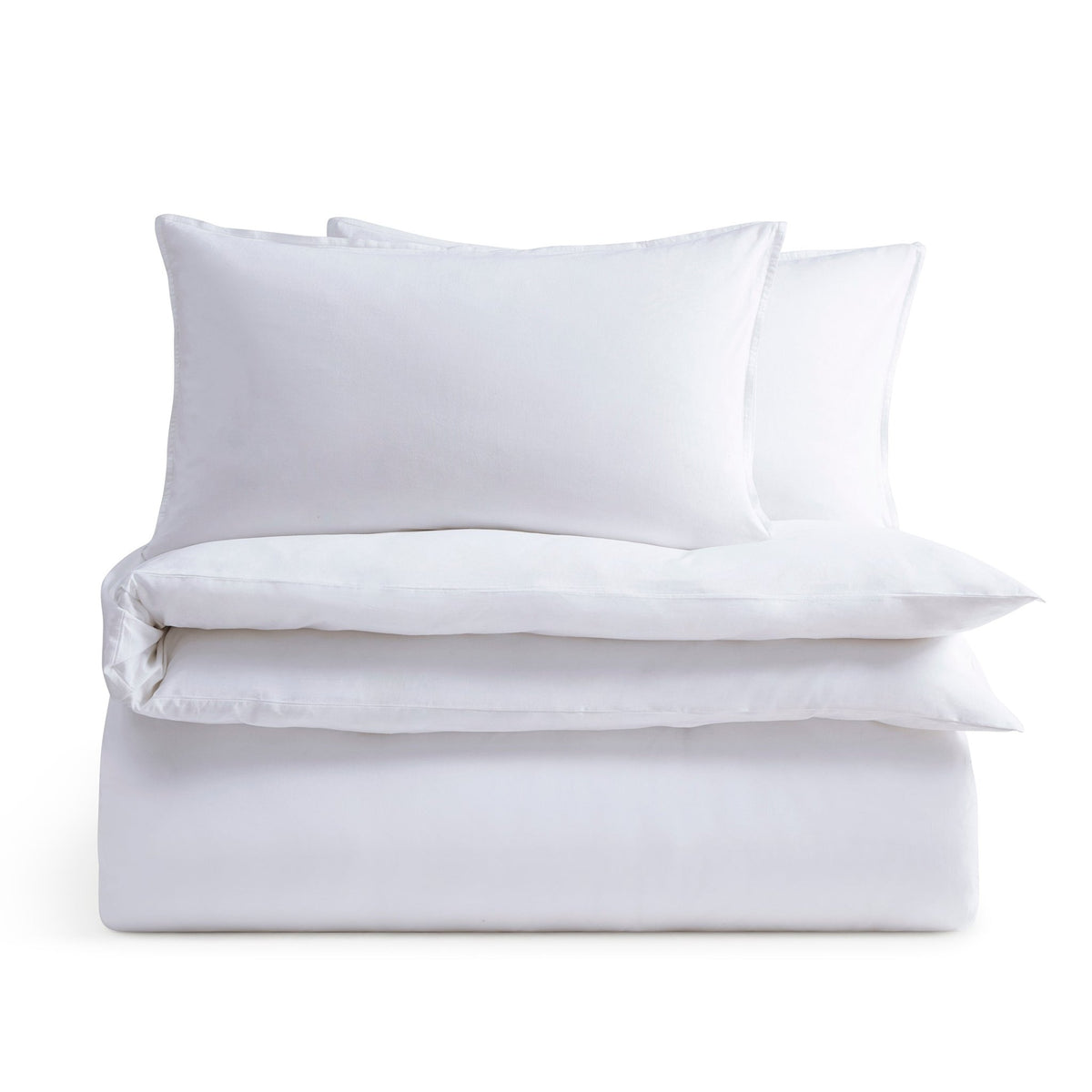 Washed Cotton Ramie Linen Look Plain Dye Duvet Cover - Chalk White - DUSK