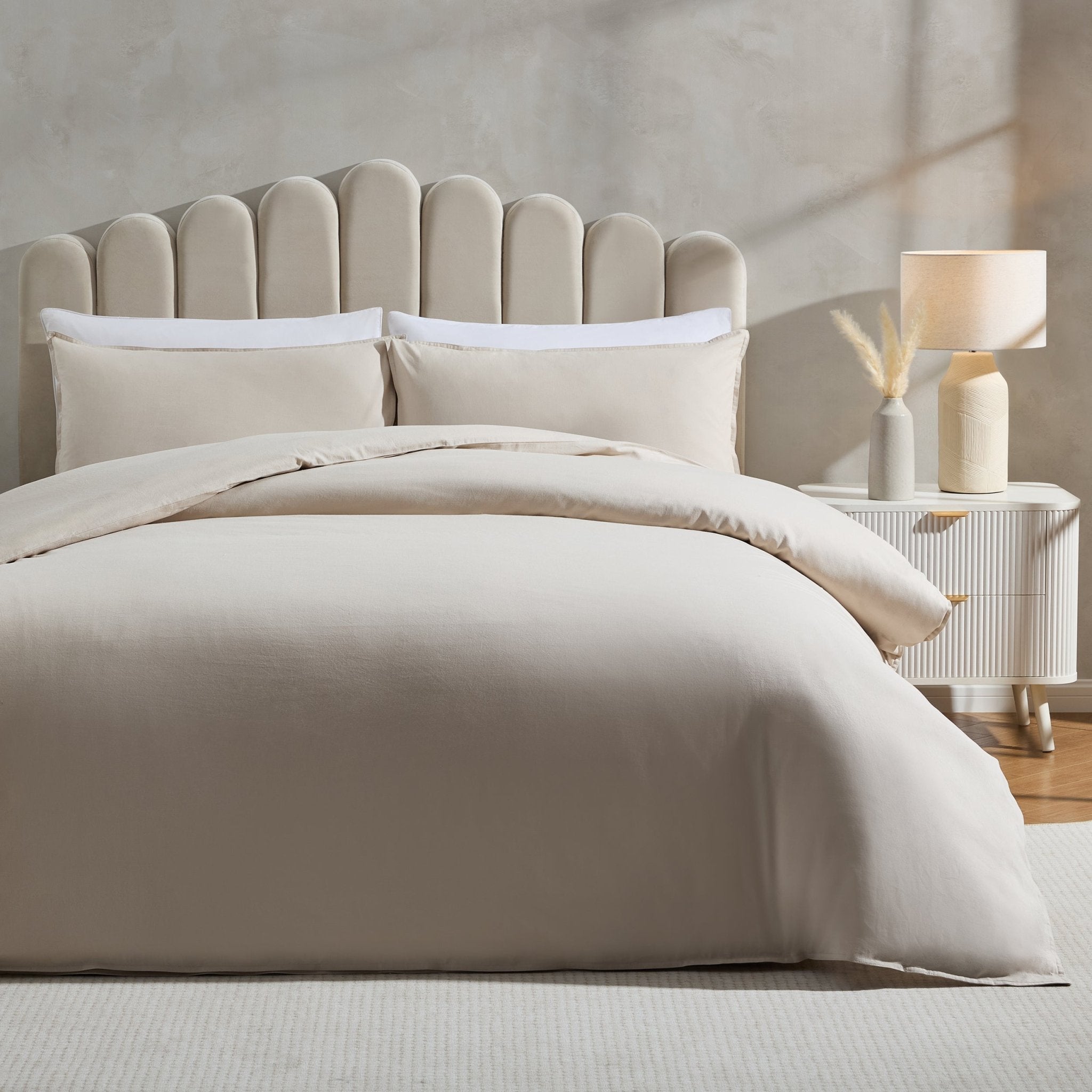 Washed Cotton Ramie Linen Look Plain Dye Duvet Cover - Desert Sand - DUSK