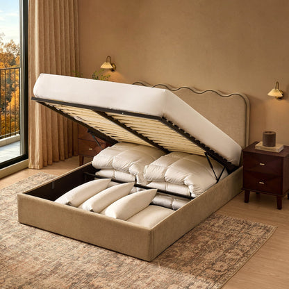 Wavey Ottoman Storage Bed - Chenille Oatmeal - DUSK