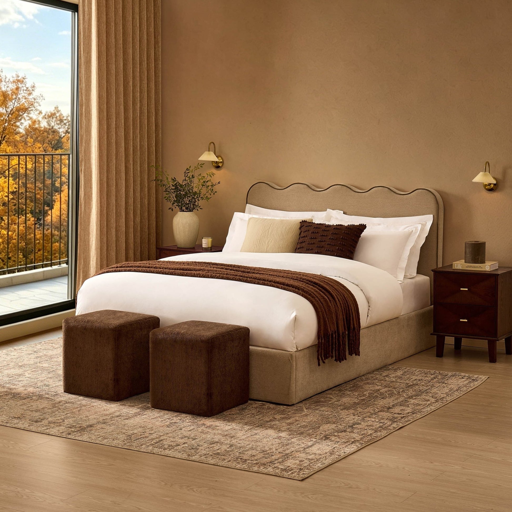 Wavey Ottoman Storage Bed - Chenille Oatmeal - DUSK