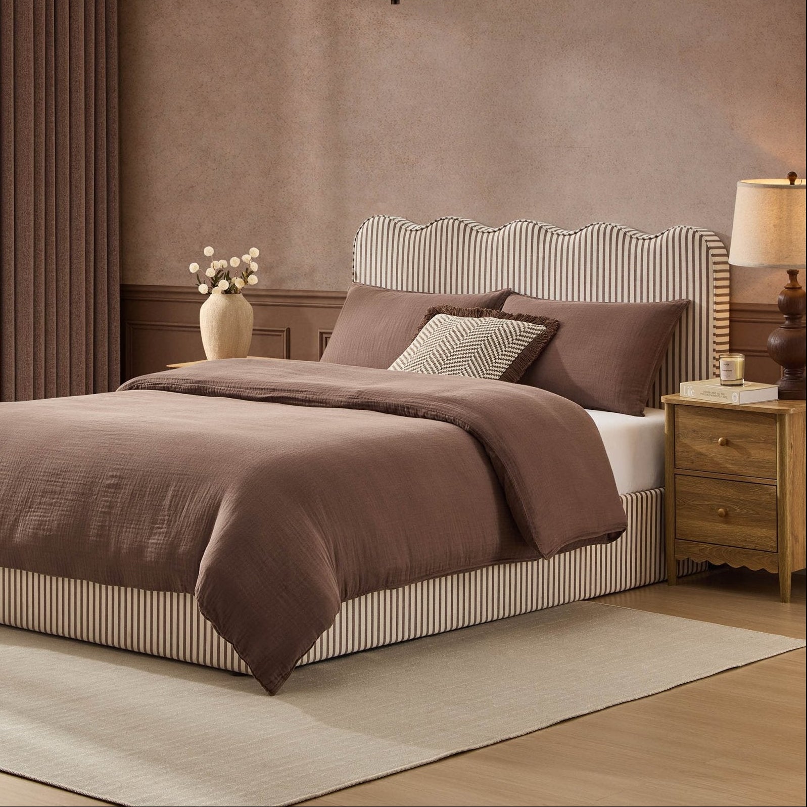 Wavy Ottoman Storage Bed - Chocolate Stripe - DUSK