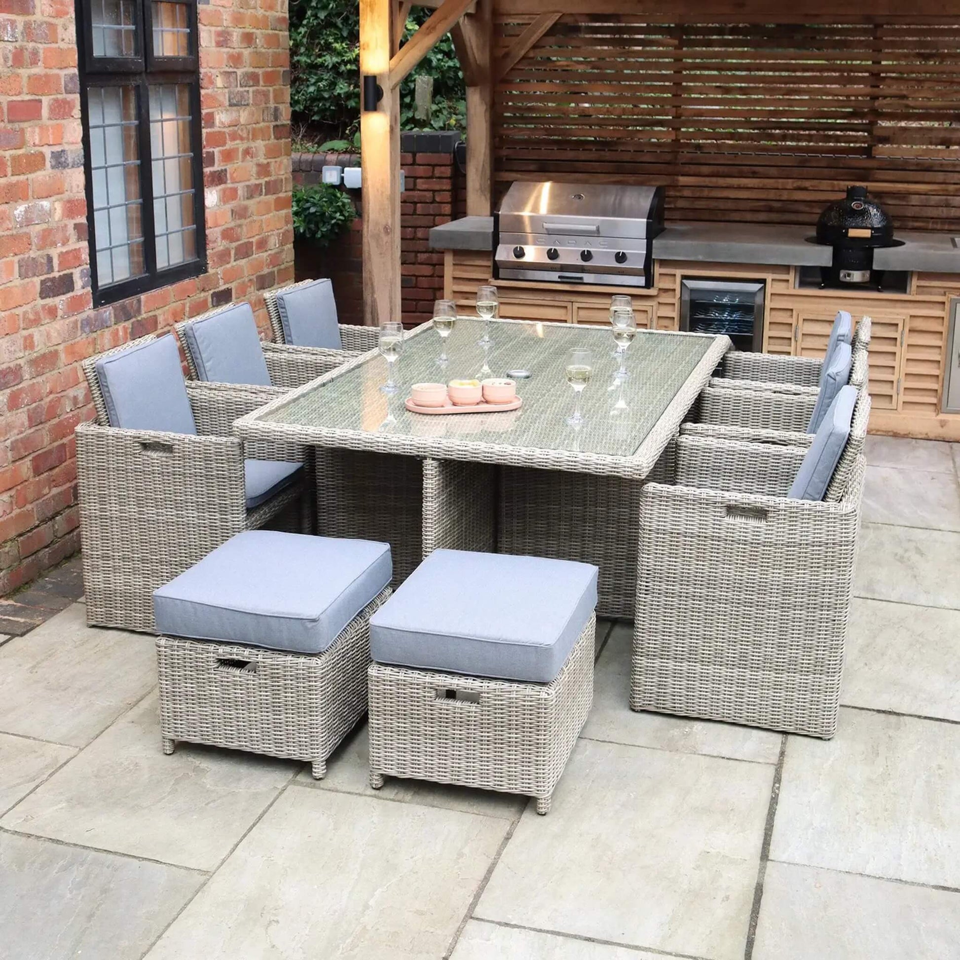Wentworth Outdoor 10 Seater Cube Dining Set - Beige - DUSK