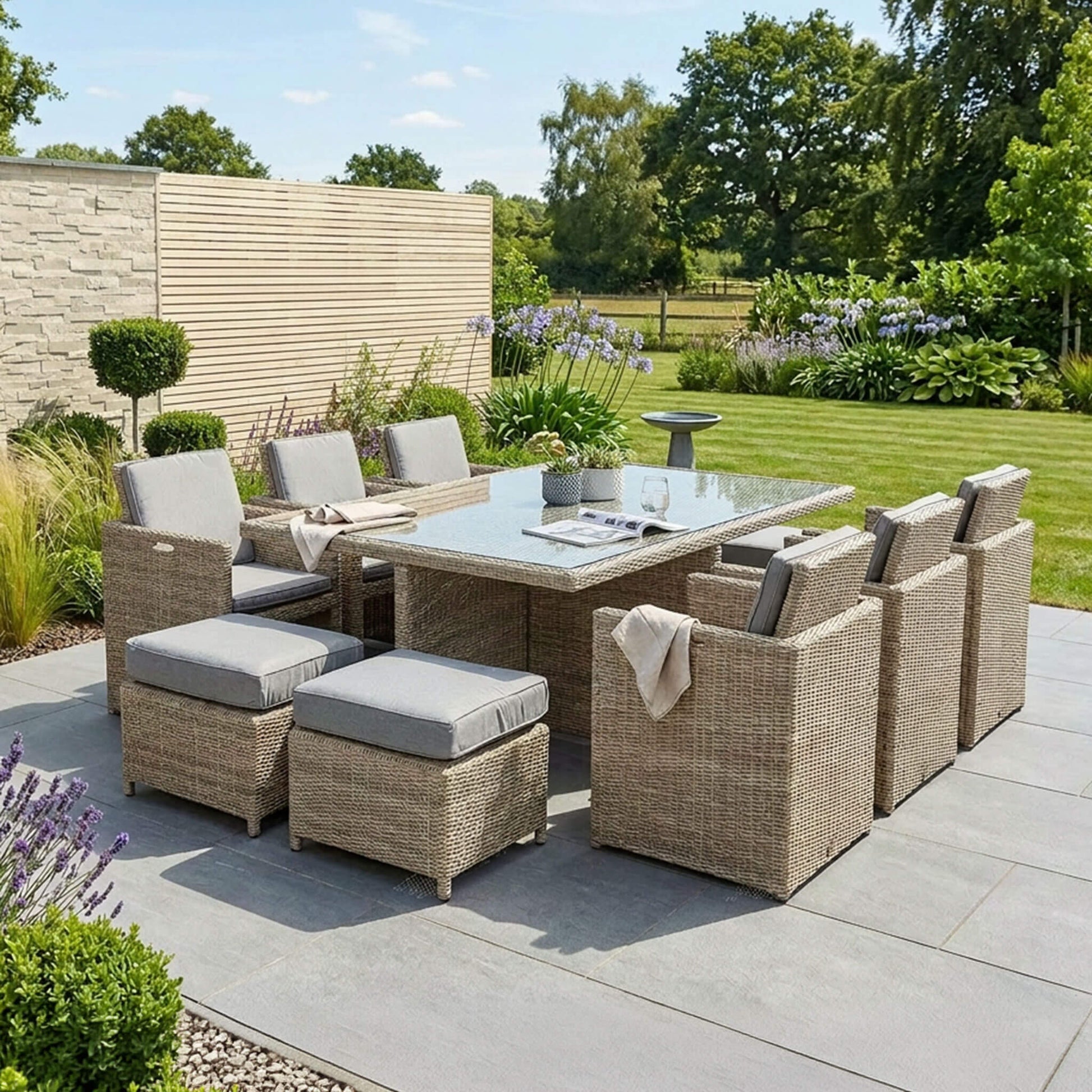 Wentworth Outdoor 10 Seater Cube Dining Set - Beige - DUSK
