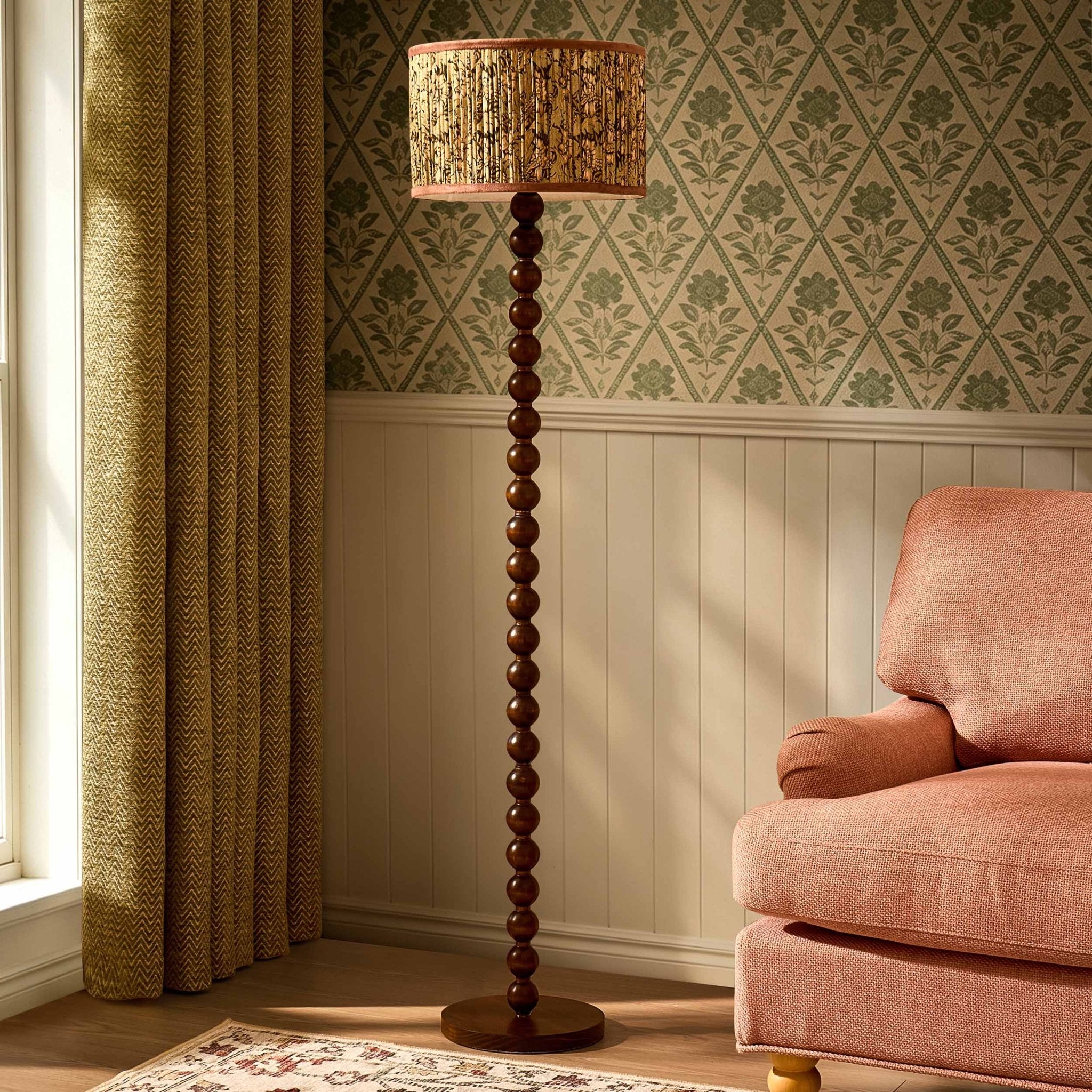 William Pleated Traditional Pattern Floor Shade - Green - DUSK