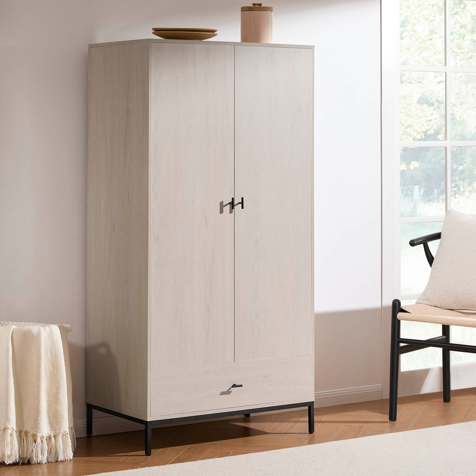 Willow 2 Door Wardrobe with Drawer - Light Wood - DUSK