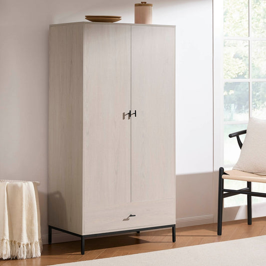 Willow 2 Door Wardrobe with Drawer - Light Wood - DUSK